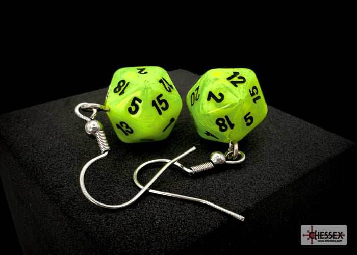 Hook Earrings Vortex® Bright Green Mini-Poly d20 Pair -