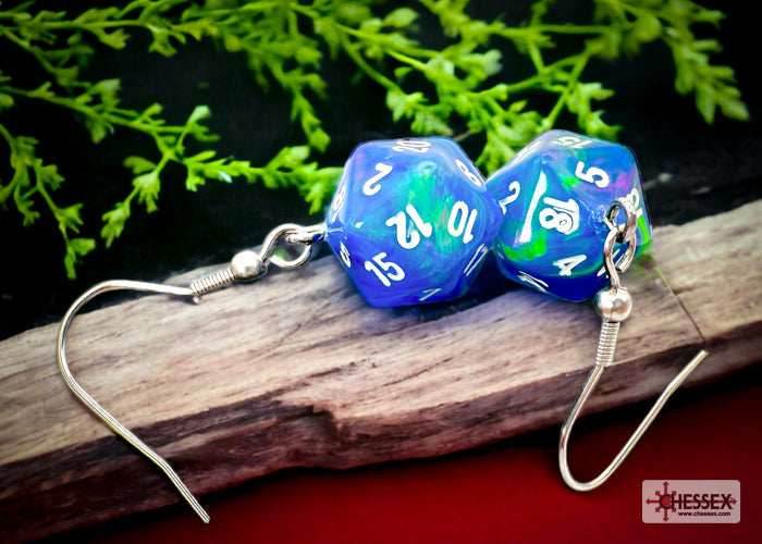 Hook Earrings Festive® Waterlily™ Mini-Poly d20 Pair -