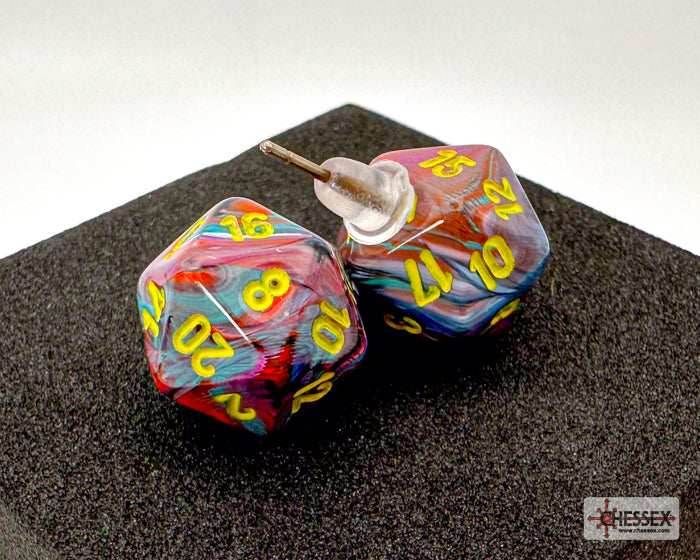Stud Earrings Festive® Mosaic Mini-Poly d20 Pair -
