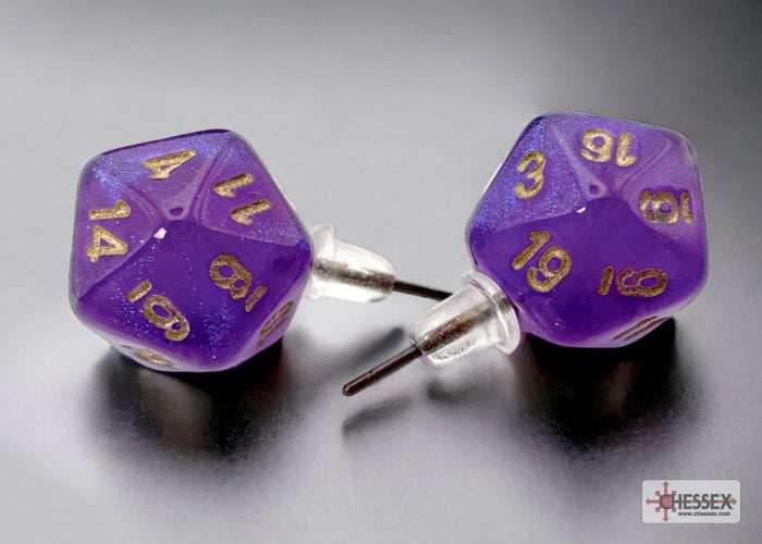 Stud Earrings Borealis® Royal Purple Mini-Poly d20 Pair -