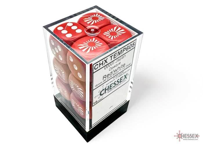 WW2 dice Japan Opaque Red/white 16mm d6 Dice Block (12 dice) -