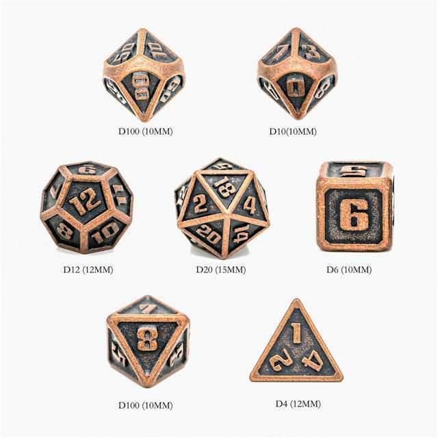 Bronze Mini Metal Dice Ancient Effect | (10mm to 15mm) 7-Dice Udixi RPG -