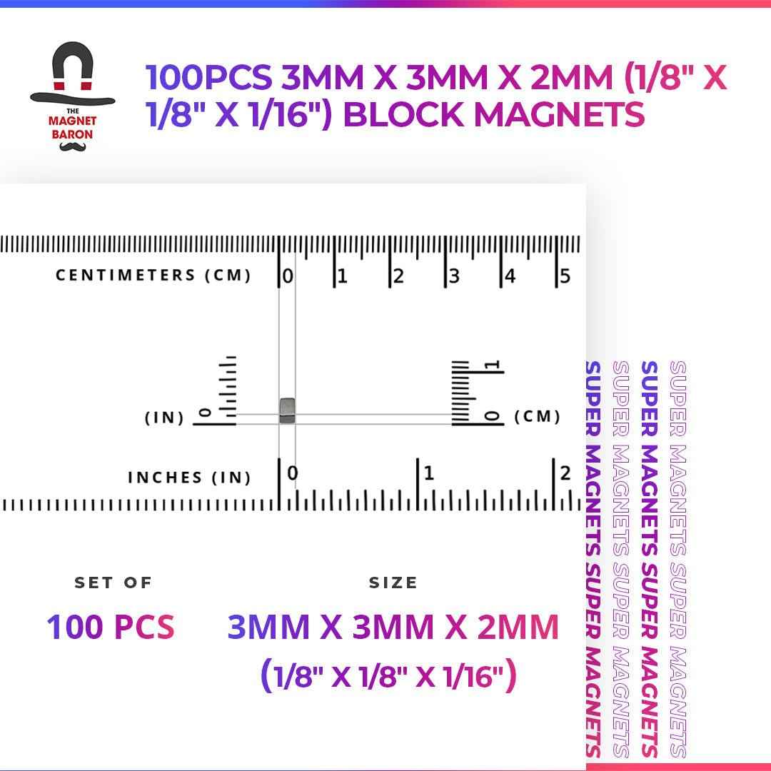 100pcs 3mm x 3mm x 3mm (Approximately 1/8" x 1/8" x 1/8") Block Cube Magnets