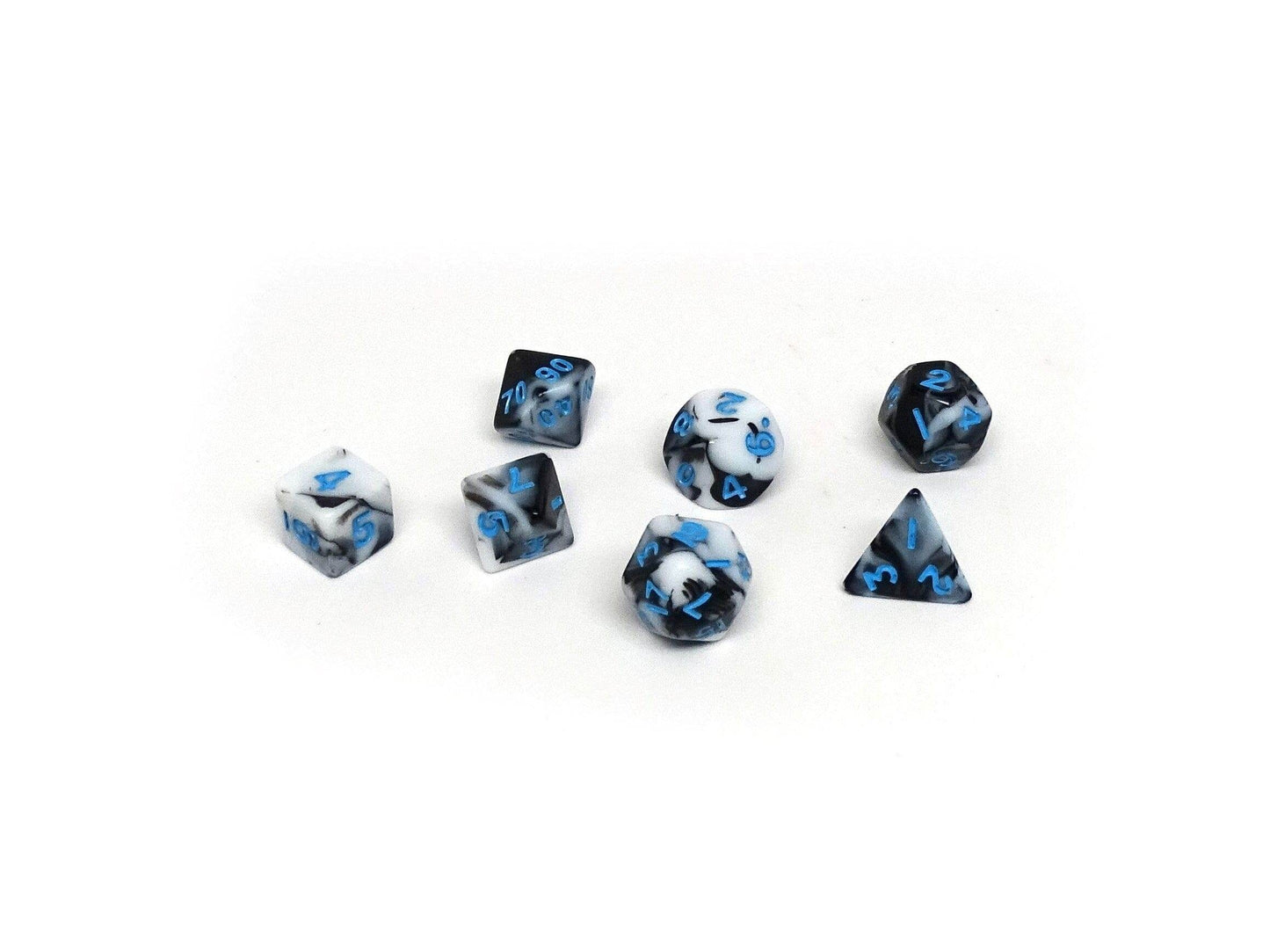 10mm Marbled with Blue Numbering Mini Dice Set -