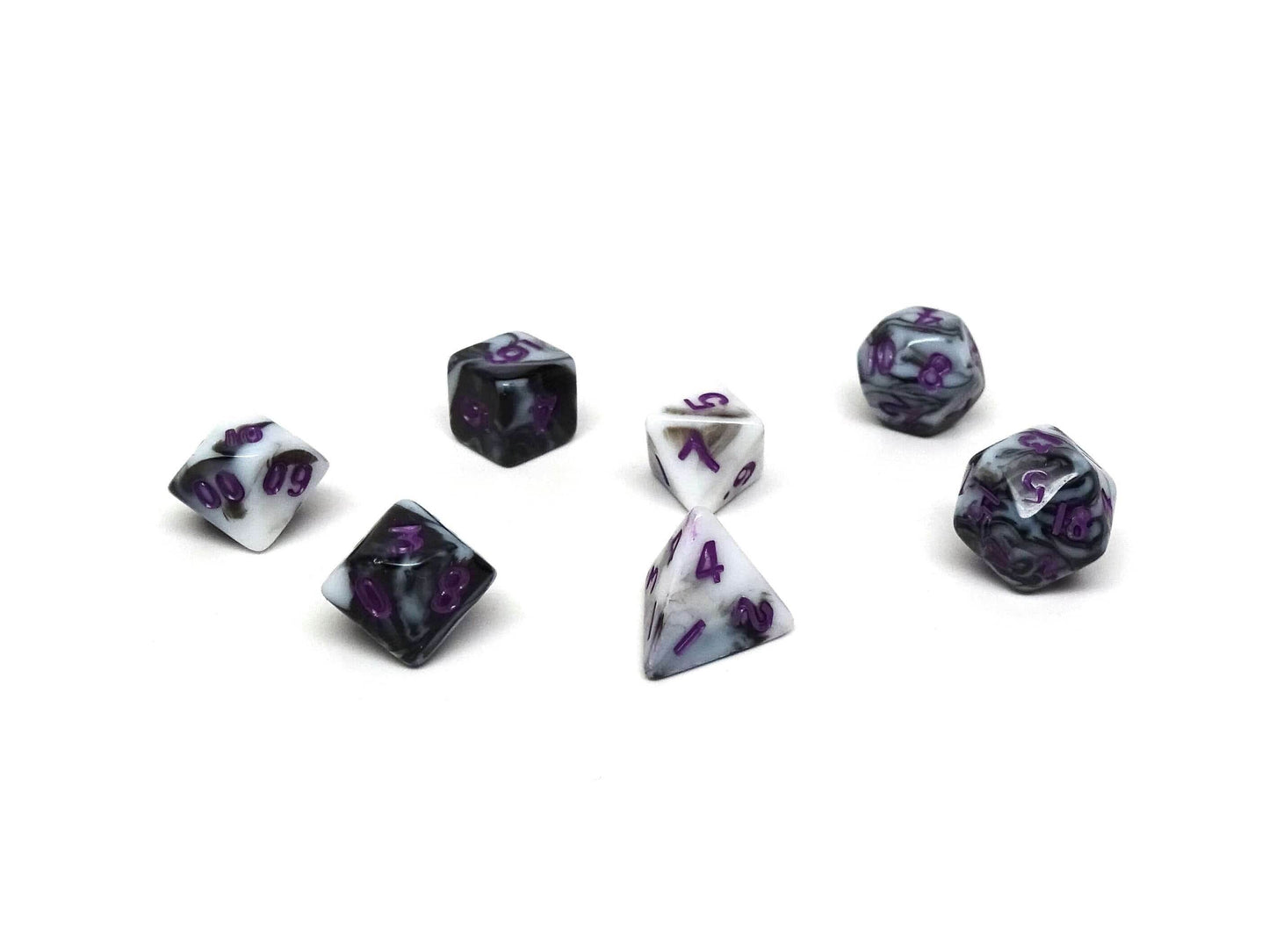 10mm Marbled with Purple Numbering Mini Dice Set -