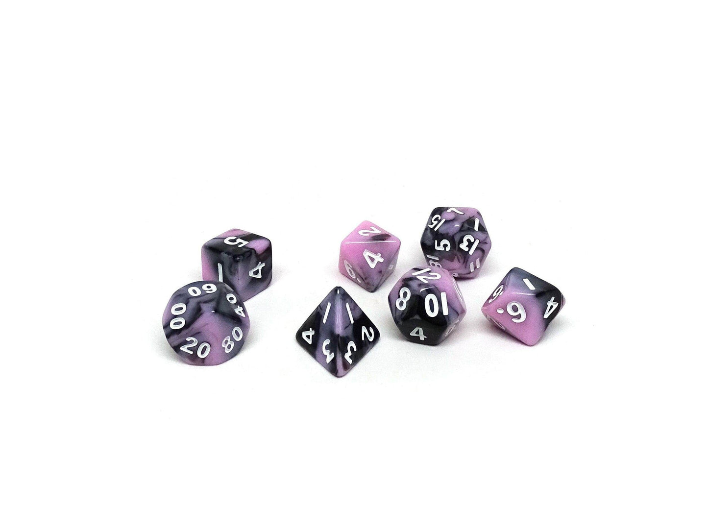 10mm Pink and Black Swirl Mini Dice Set -