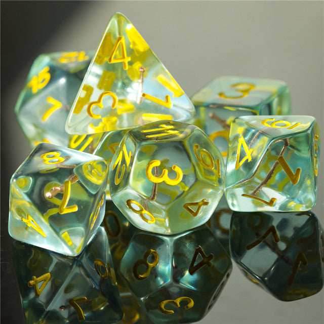 Cleric (Mace) Clear/yellow Dice w/ Golden Mace 7-Dice Set Rpg -