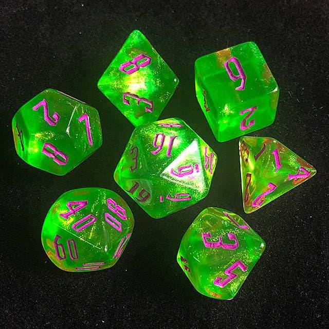 'Glitter Party' Green Glitter Dice (Purple font) -