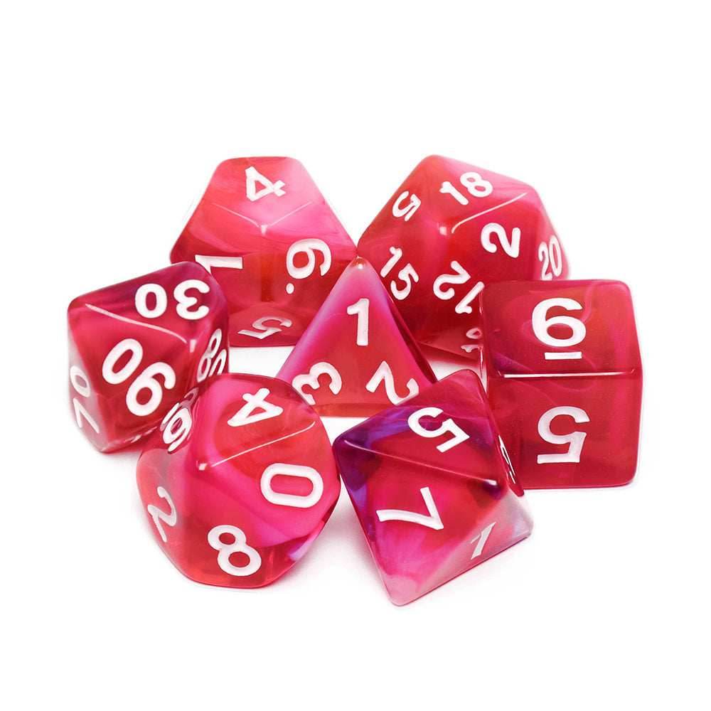 Red Clouds 7-Dice Set Pink/White w/White Numbers Dnd Dice Set -