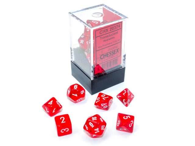 Translucent Mini-Polyhedral Red/white 7-Die Set (Mini Poly Release 1) -