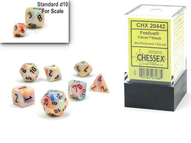 Festive® Mini-Polyhedral Circus™/black 7-Die set (Mini Poly Release 1) -