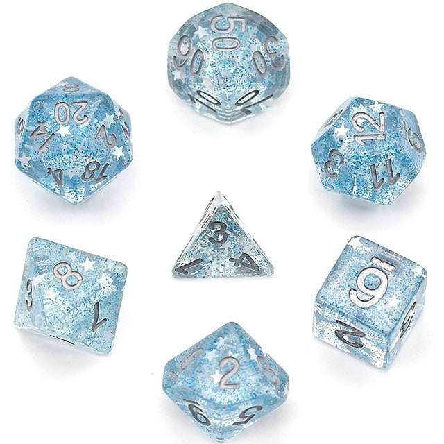 Blue Glitter Stars Dice Series 7-Dice Set -