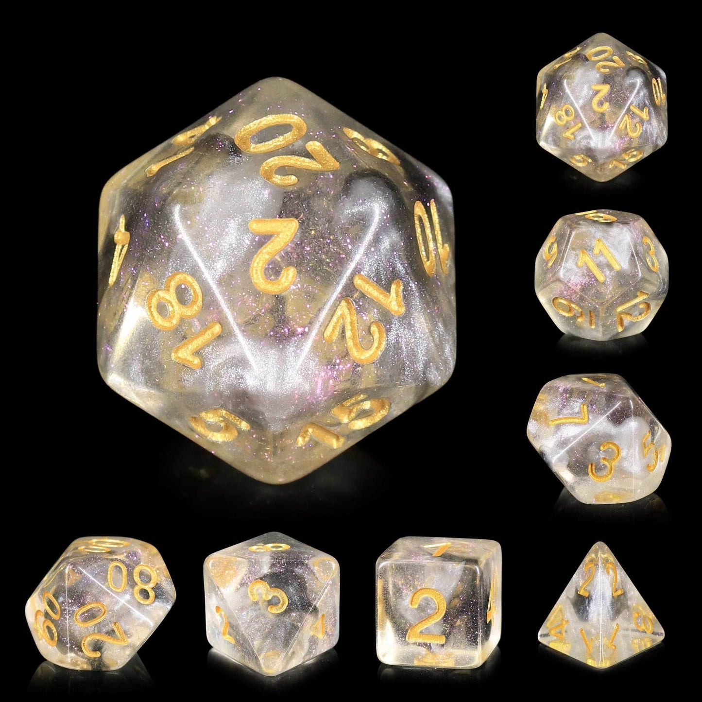 Sky Haze: Clear w/Purple Glitter Iridescent Effect 7-Dice Set -