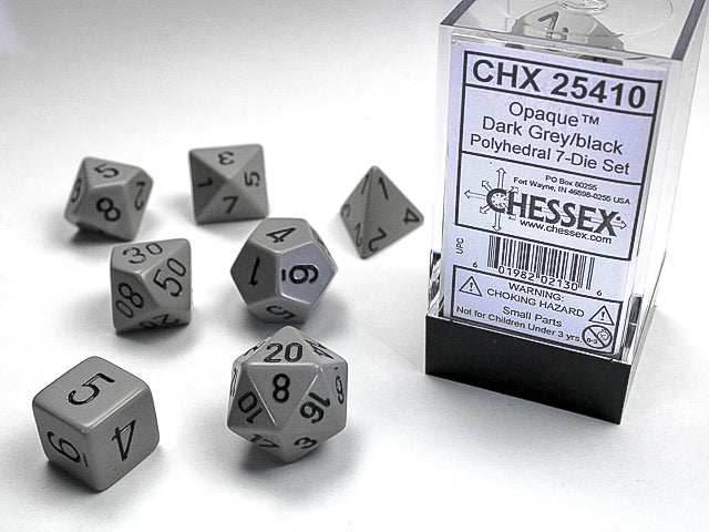 Opaque Polyhedral Dark Grey/black 7-Die Set Dnd Dice Set -