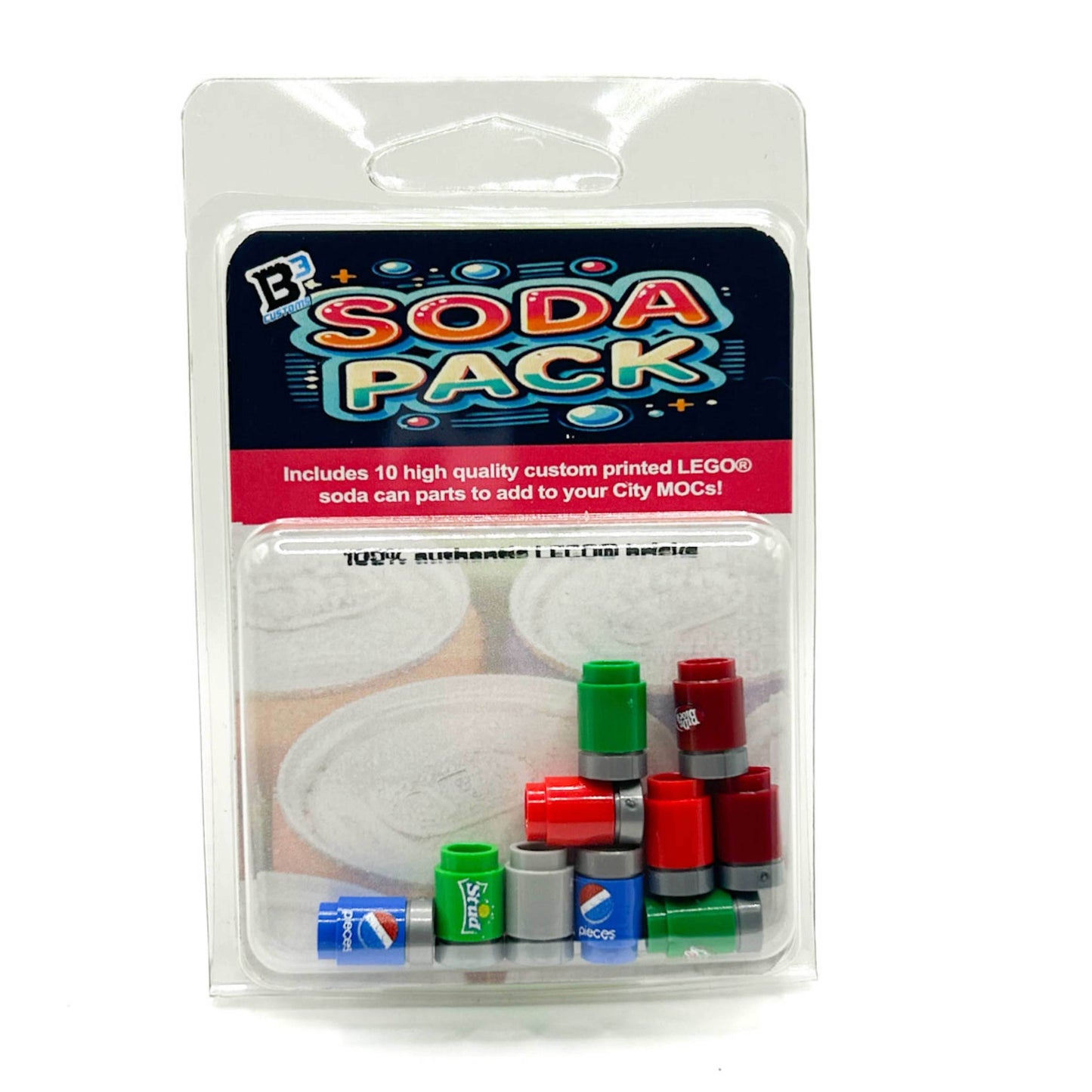 Minifig Soda Pack (10 Soda Cans) made from LEGO parts - B3 Customs -
