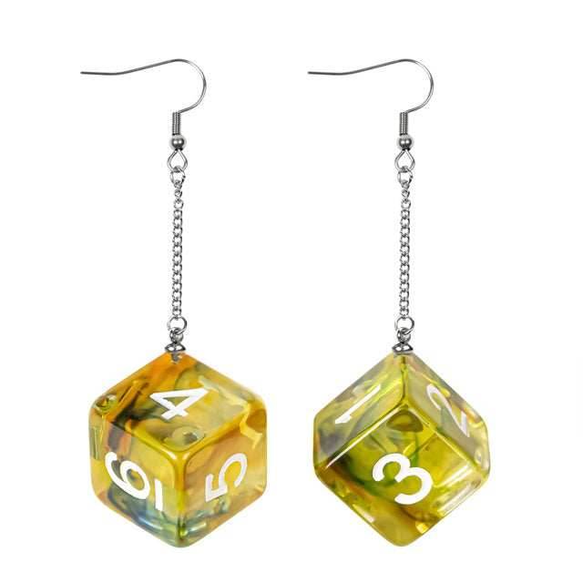 Green Dice Earrings: D6 Dice w/Colorful Inclusion Nerdy RPG Jewelry -