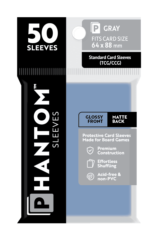 Phantom Sleeves: Gray Size (64mm x 88mm) 50 ct - Glossy Front / Matte Back