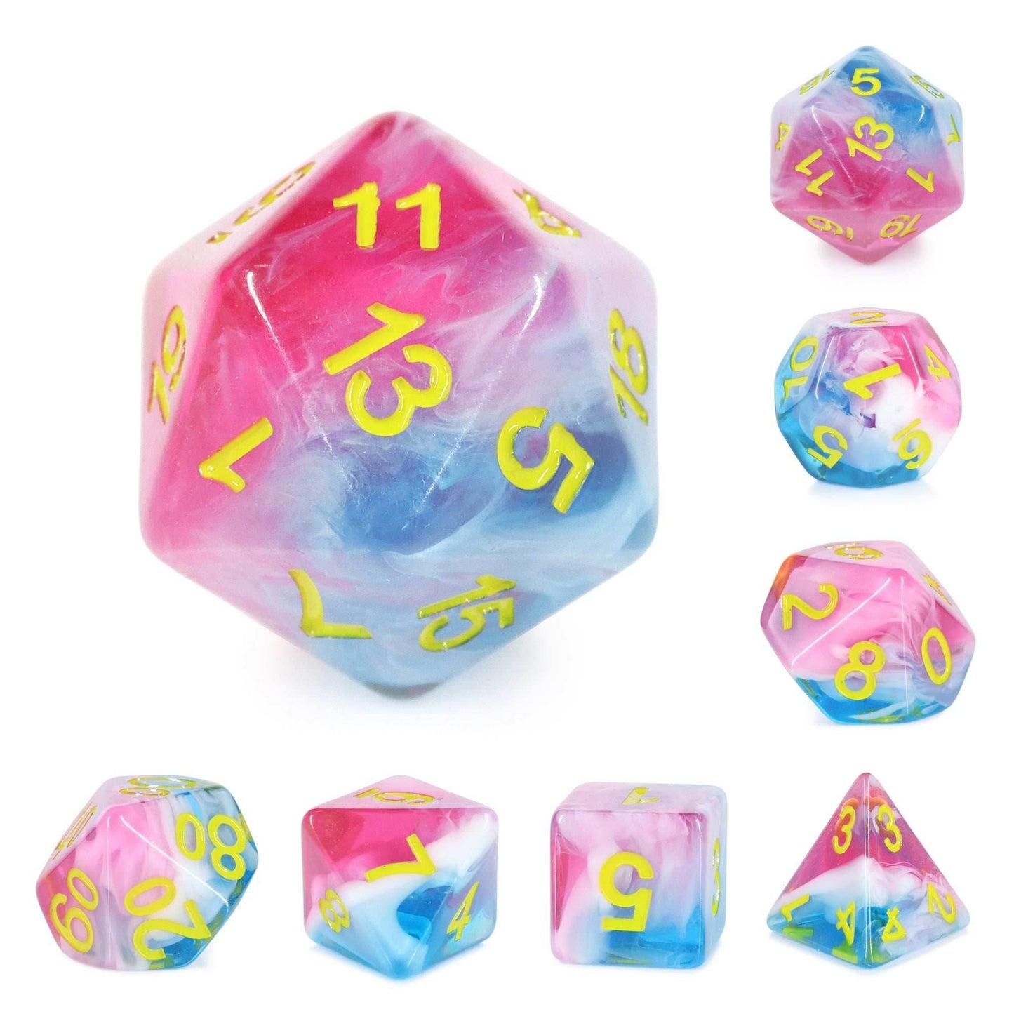 Glacier Rose 7-Dice Set by HengdaDice RPG Dice Red/White/Blue -