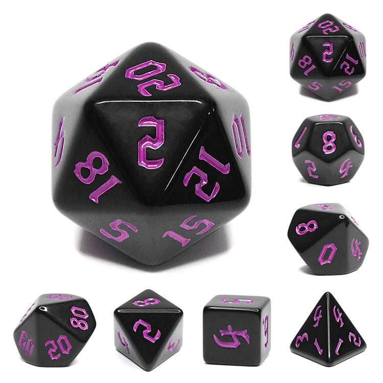 Economy Black Dice (Purple font) 7-Dice Set RPG DND -