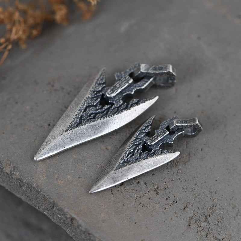 Mens Silver Weapon Necklace with Stone in Weapon Shape