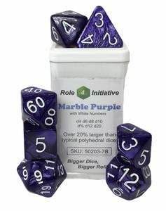 Marble Purple Shimmer w/ White Numbers 7-Dice Set RPG DND Dice -