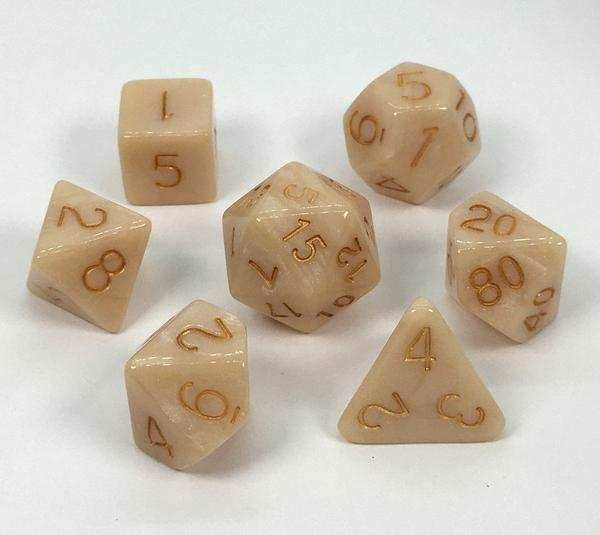 Marble Latte with Metallic Gold Numbers 7-Dice Set RPG DND Dice -