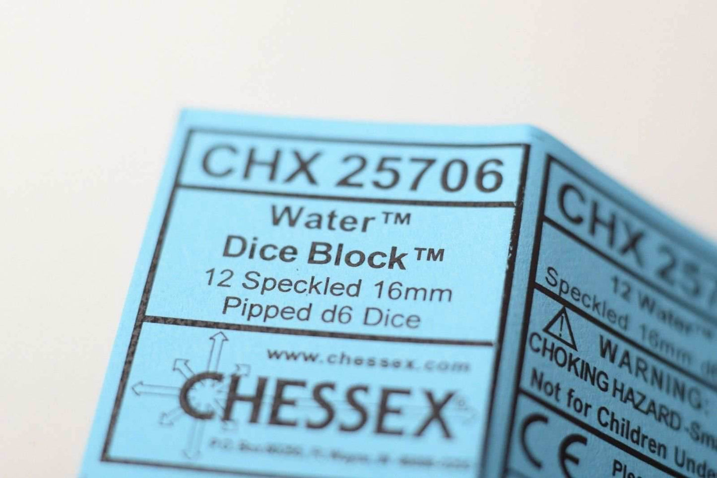Water Speckled 16mm D6 Pipped Dice | Blue and White (sold per die) -