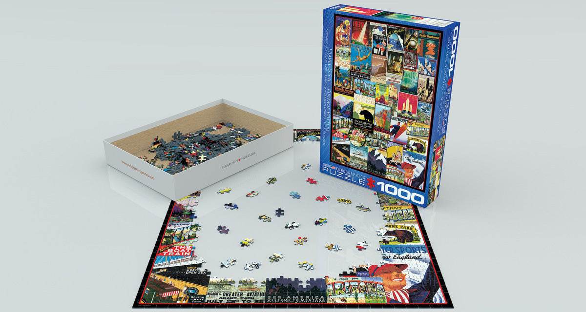 Puzzle: Vintage Art Collages - Travel USA Vintage Posters -