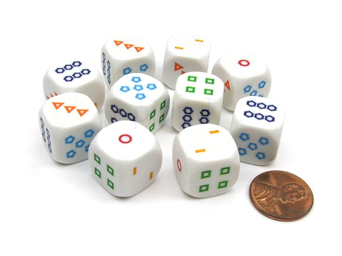 Shapes Dice Six Sided D6 16mm White with Rainbow Pips Kids Learning (sold per die) -