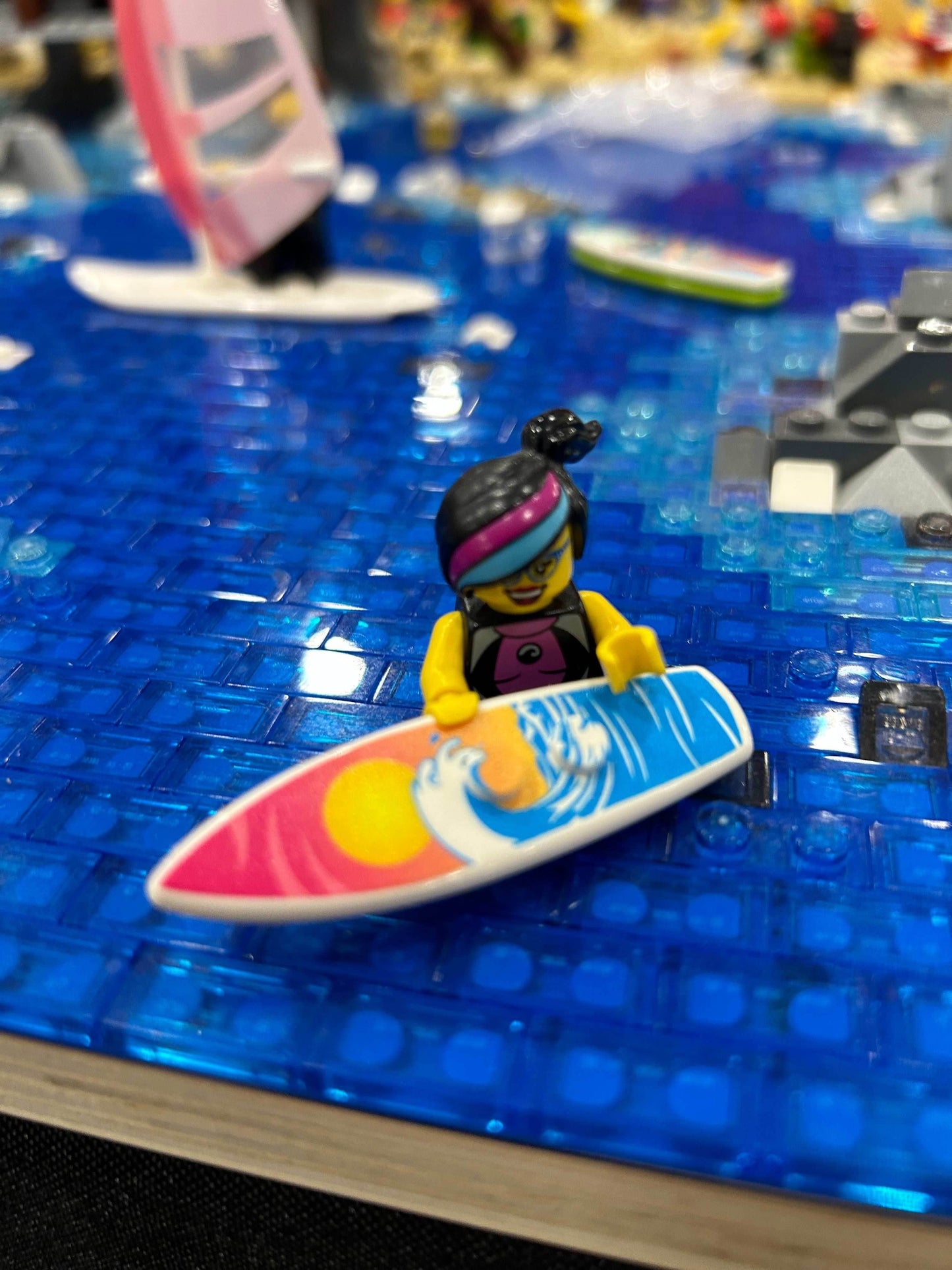 B3 Customs® Printed Sunset Wave Surfboard made from LEGO® bricks -