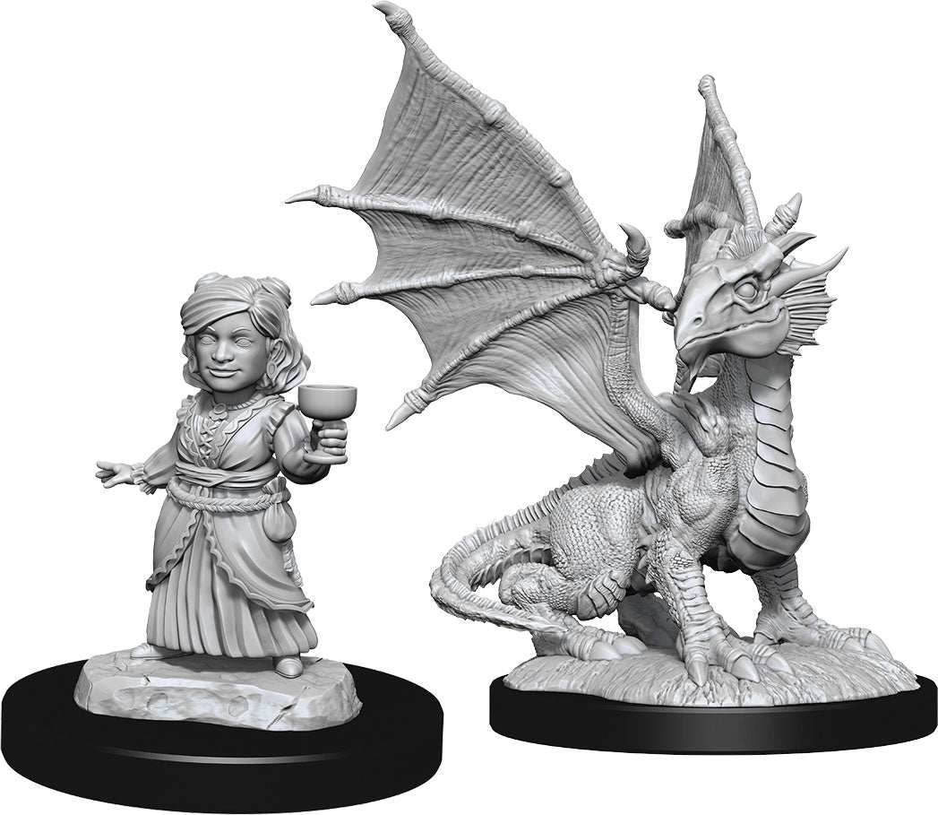 D&D: Nolzur's Marvelous Miniatures - Silver Dragon Wyrmling & Female Halfling -