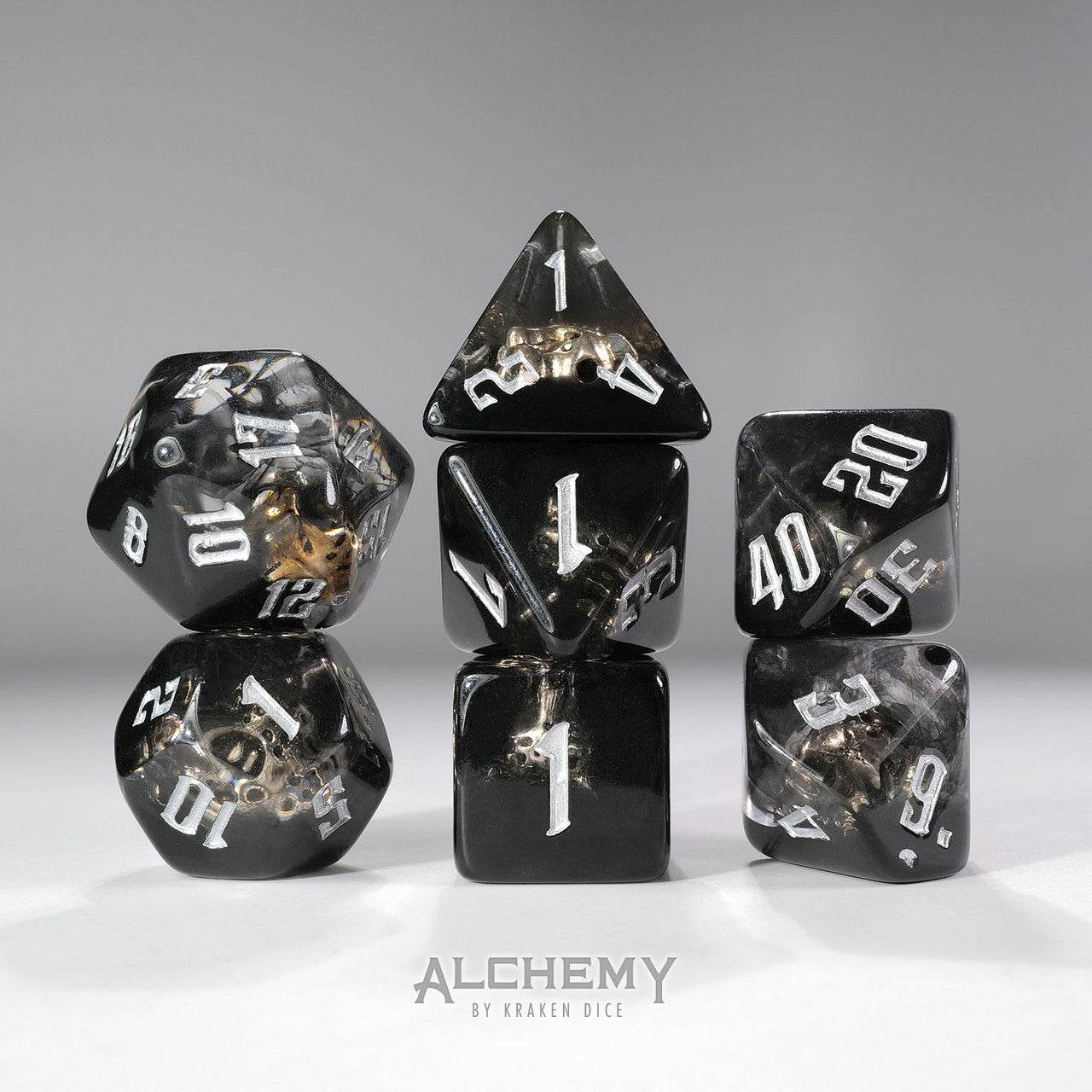 Kraken Dice 7pc Hidden Spirit with Silver Ink by Alchemy Dice -