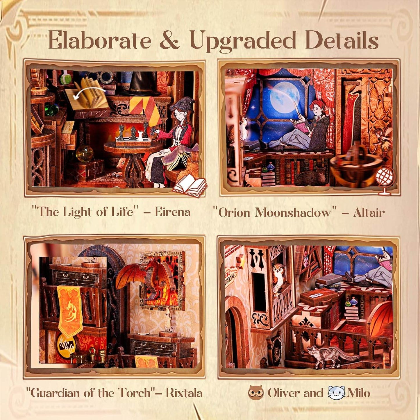 Book Nook Wizardi Miniature - Flame Common Room Roombox Kit -