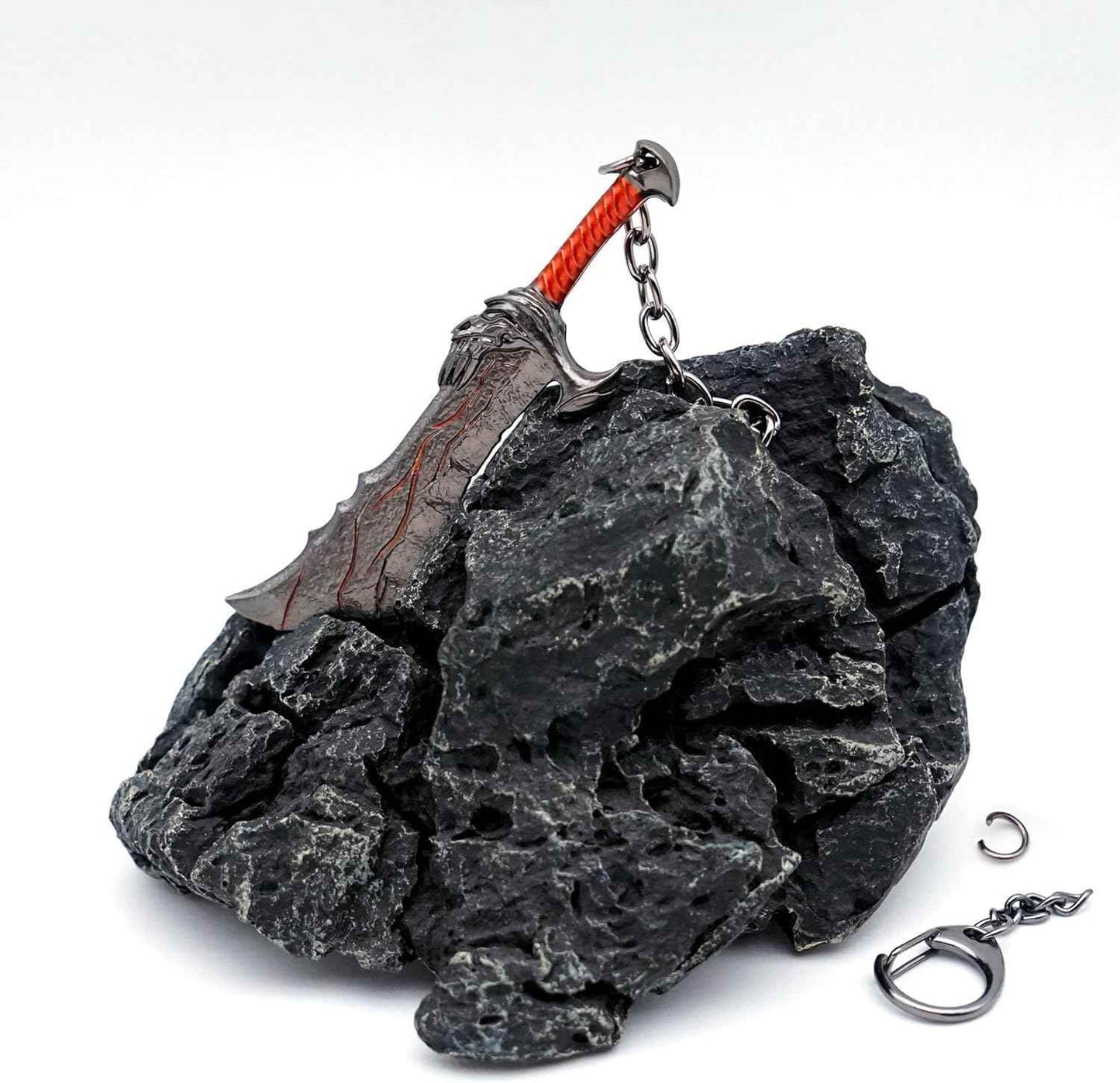 Mini Sword Keychain – Tiny Blades of Chaos Weapon Pendant with Stand for Men -