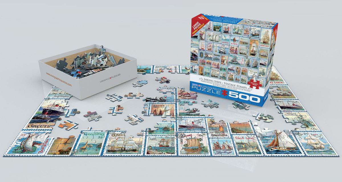 Puzzle: Variety 500 Pieces - Sailing Ships Vintage Stamps -