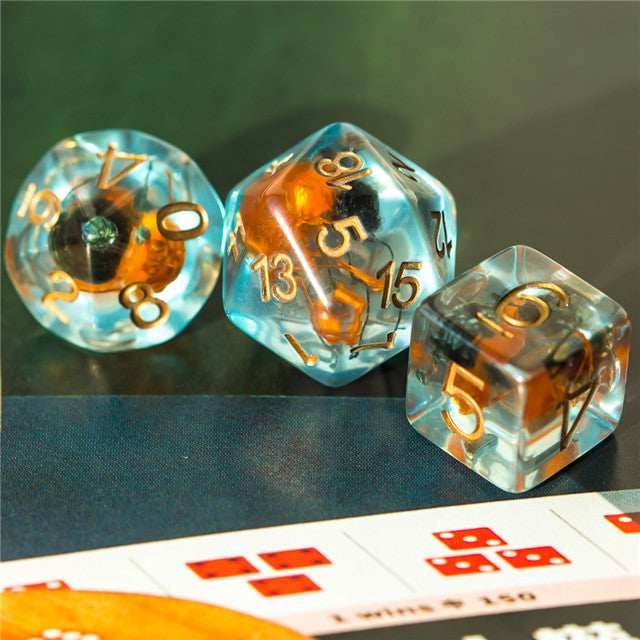 Orange & Grey Flower Dice 7-Dice Set Resin Dungeons and Dragons Dice (Gypsophila / Baby's-Breath) -