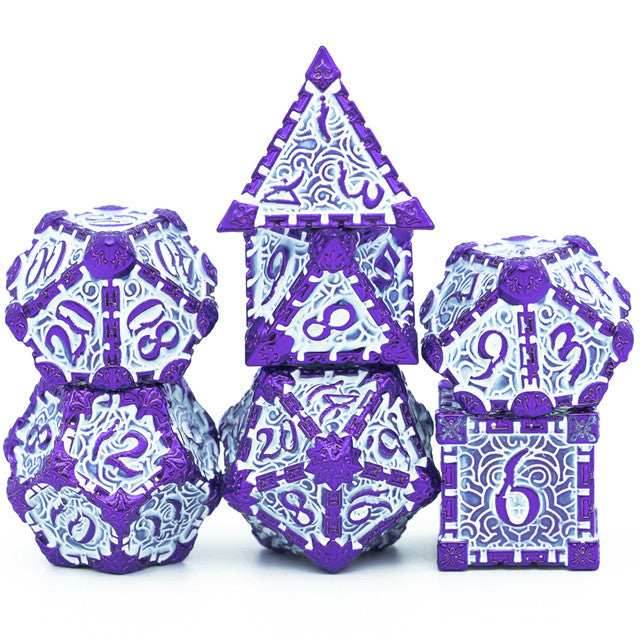 Purple and White Metal Dice(Dagger of Venom)7-Dice Udixi RPG -