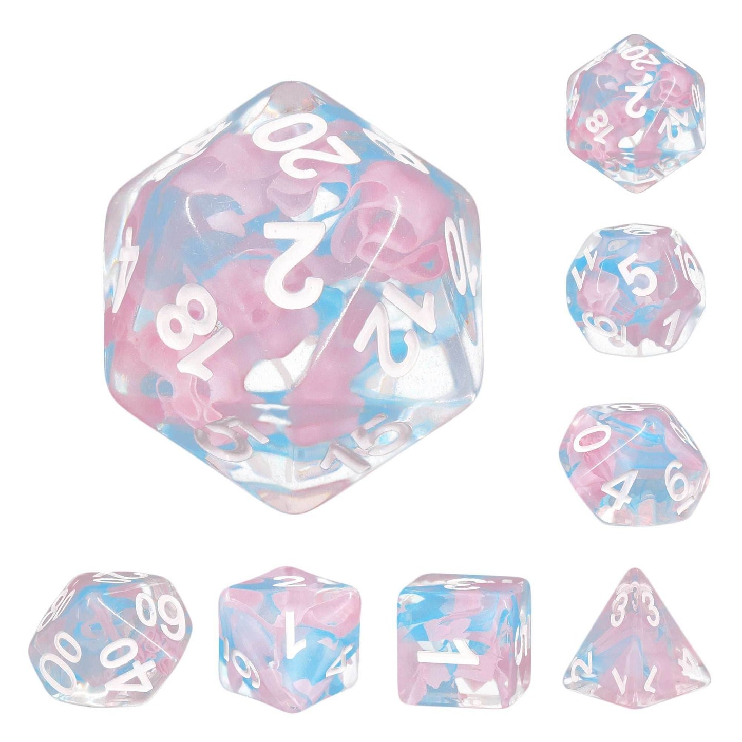 Pink Butterfly Ribbon Dice 7-Dice Set by HengDadice Dungeons and Dragons Dice -