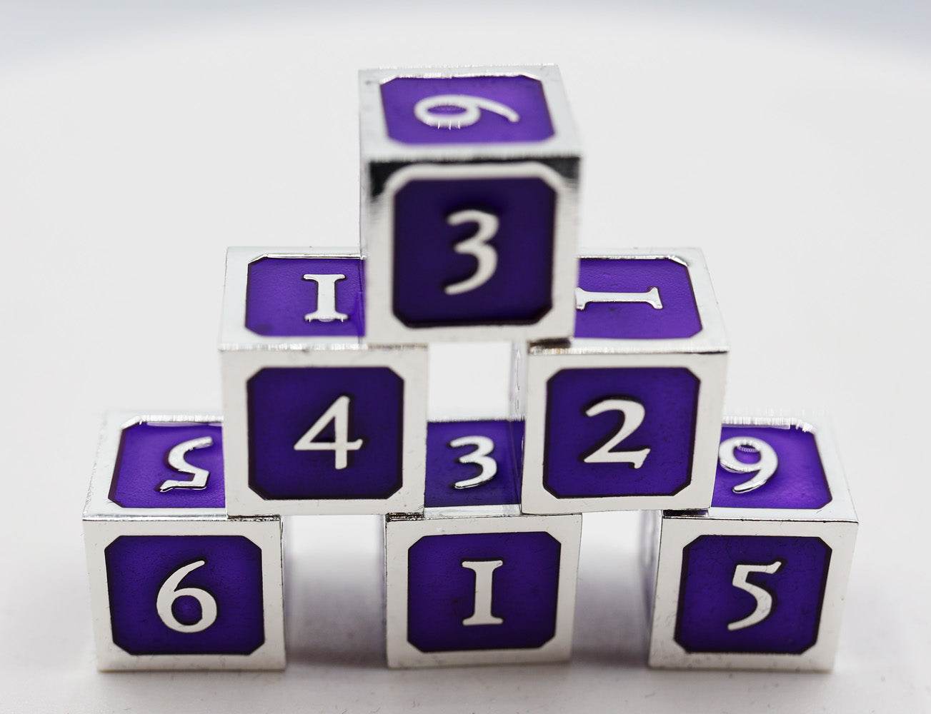 6 piece Metal D6's - Purple and Silver -