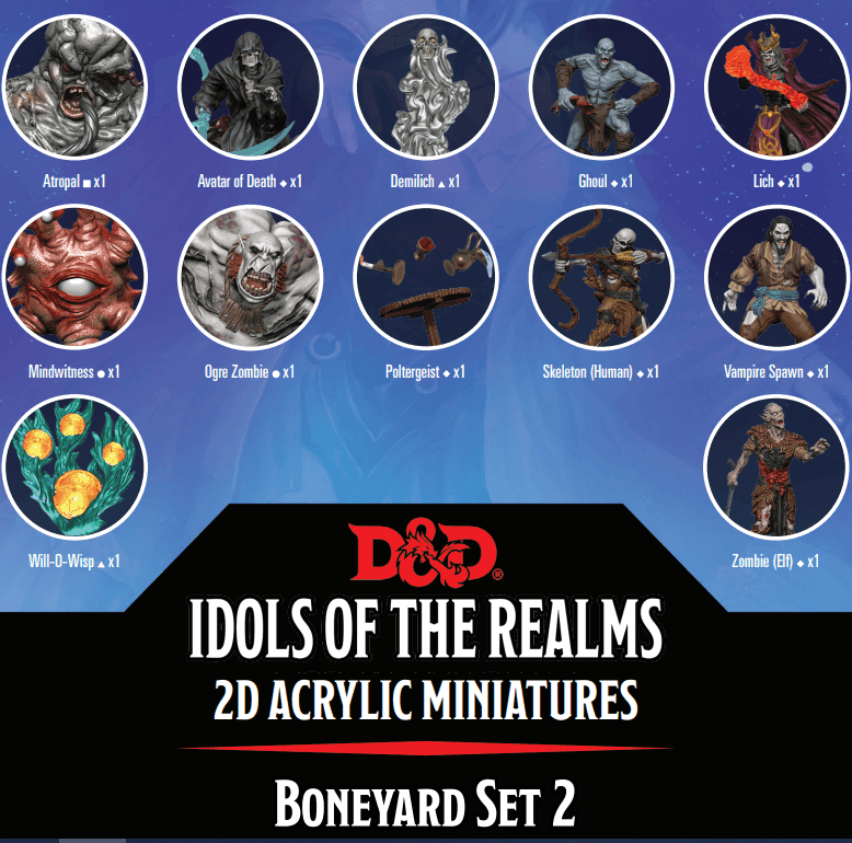 D&D: Idols of the Realms - Boneyard 2D Acrylic Miniatures - Set 12 -