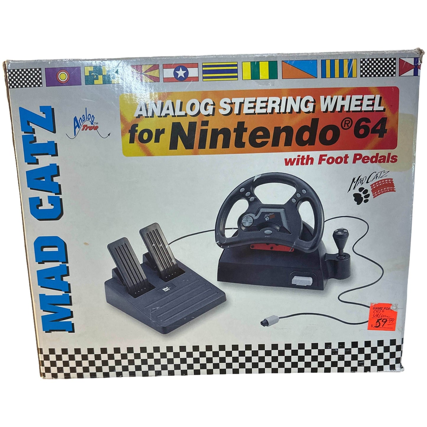 N64 RARE Original Vintage 1996 Mad Catz - Analog Steering Wheel w/Foot Pedals -