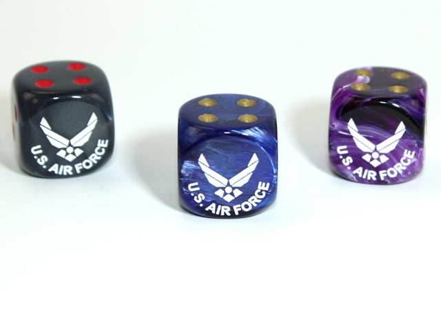 Air Force d6 (Custom engraved) (Dice colors are filled at random) Pipped Dice 16mm -