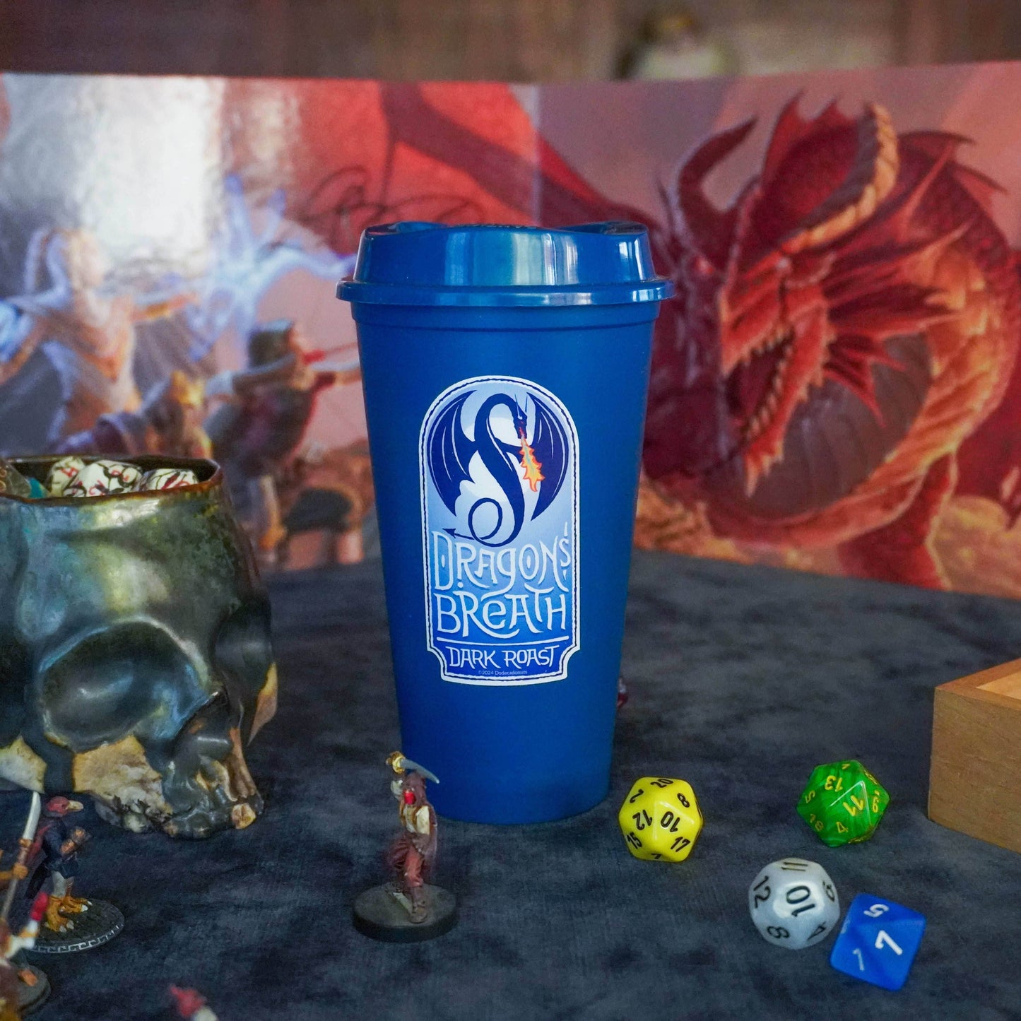Coffee Cup Dice Tower – Roll with Caffeinated Style - Blue / Dragon's Breath Dark Roast