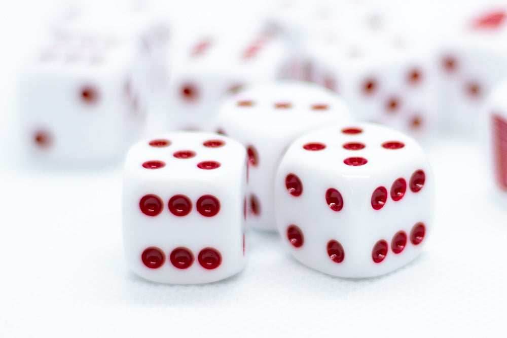 Opaque White w/Red 16mm d6 Dice Featuring a Red Cup on the '1' side (sold per die) -
