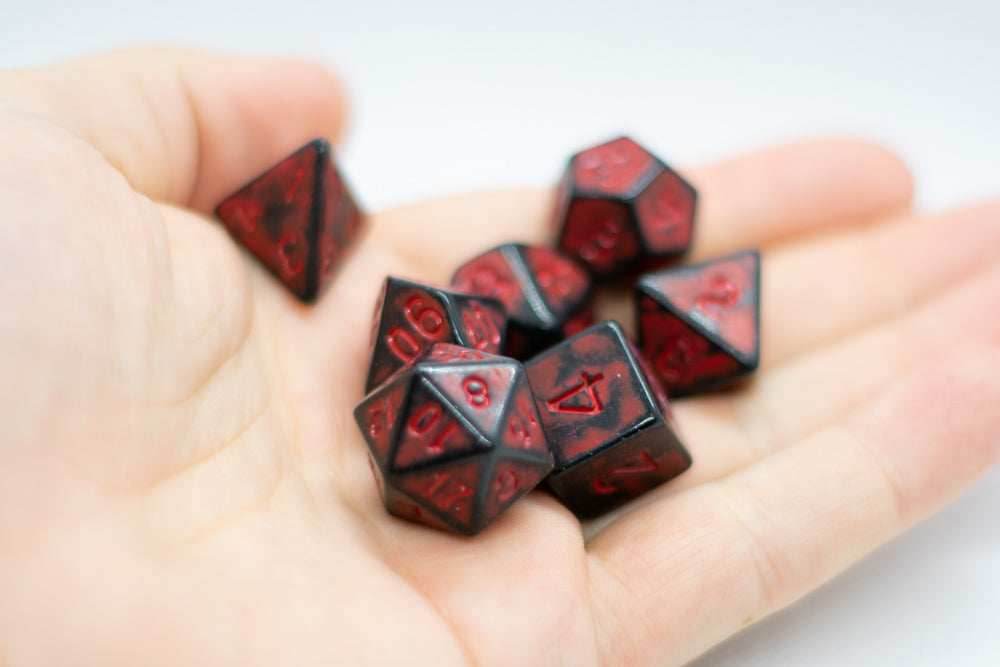 Dragon Red Distressed Ancient 7-Dice Set Black w/Red Dnd Dice -