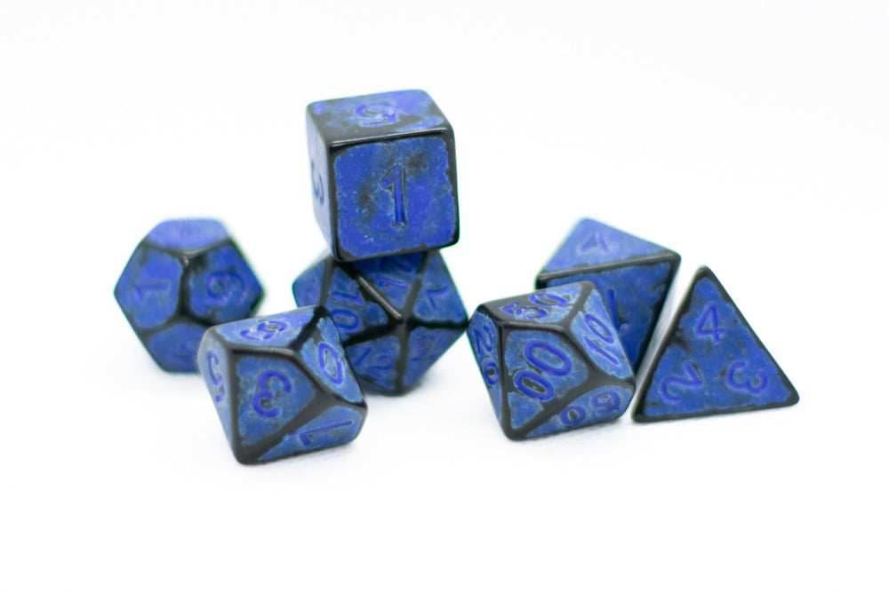 Blaster Blue Distressed Ancient 7-Dice Set Black w/Blue Dnd Dice -