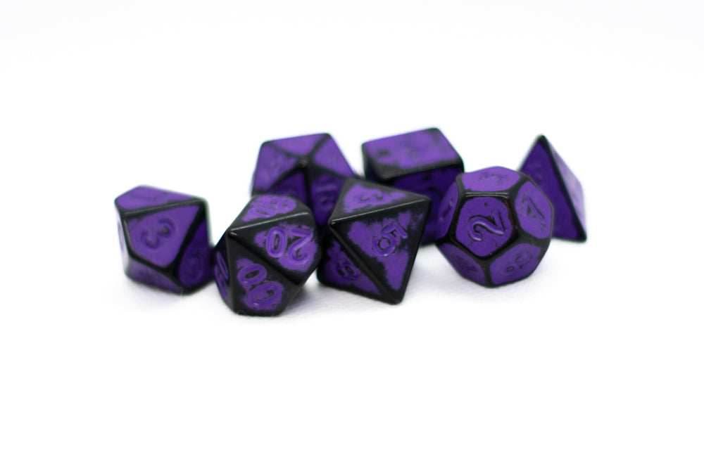 Grape Purple Distressed Ancient 7-Dice Set Black w/Purple Dnd Dice -