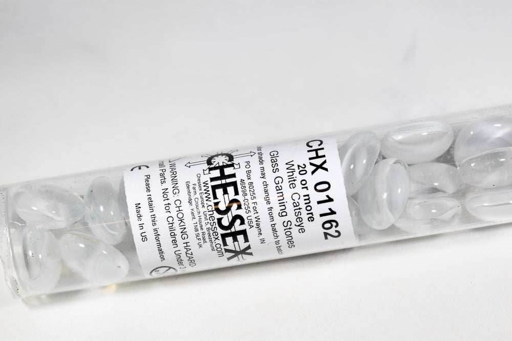 20+ White Catseye Glass Gaming Stones Counters -