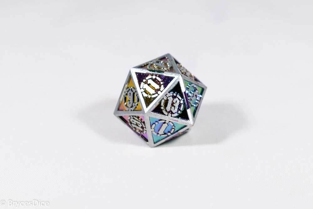 Single d20 Silver w/Rainbow Inlay Sword Strengthened Metal -