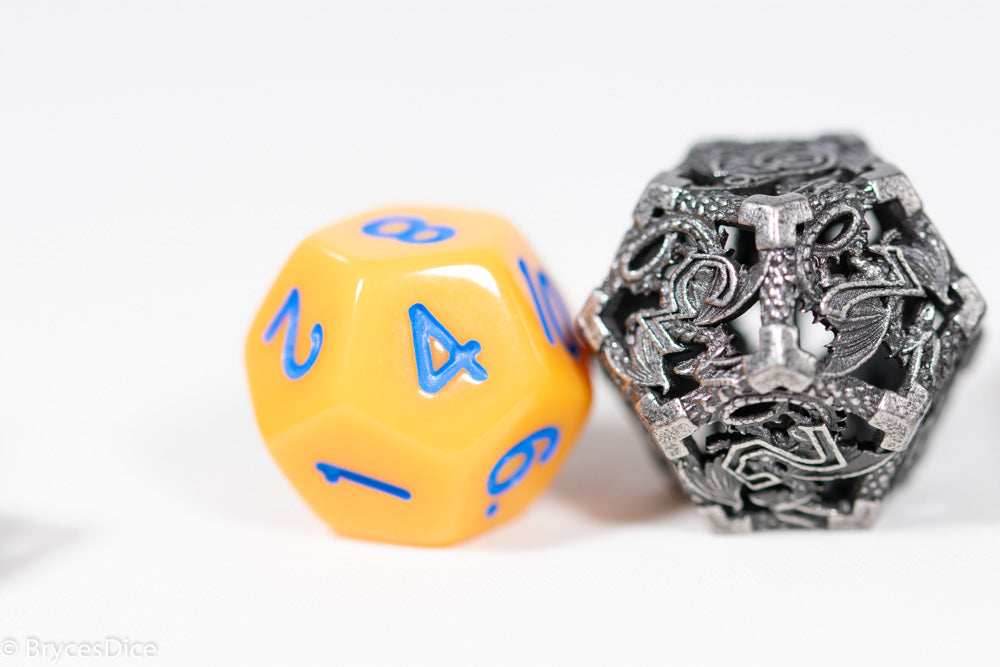 (Shimmering Silver) Deadly Dragon Dice: Shards of Oblivion Hollow Metal - 7-Dice Set